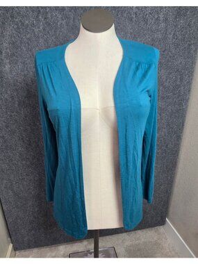 Coldwater Creek Womens Open Front Teal Cardigan XS Rayon Blend Lightweight Long